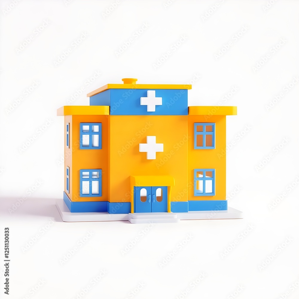 3D Colorful Hospital Building with Cross Symbols. 3D Colorful Hospital Building with Cross Symbols.