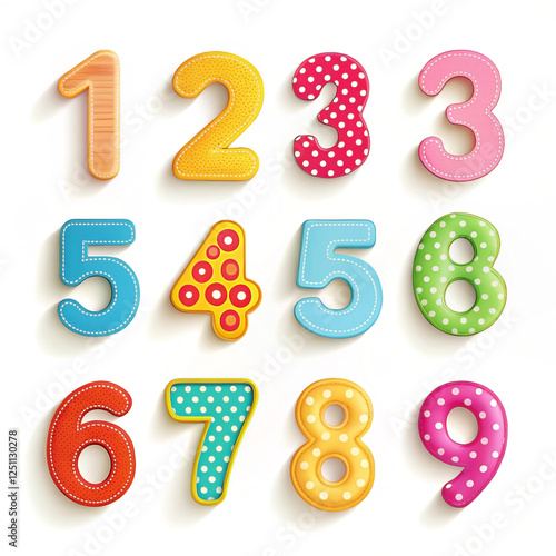 Colorful numbers in a grid on white background. Possible use Children's education, illustration, design, or print photo