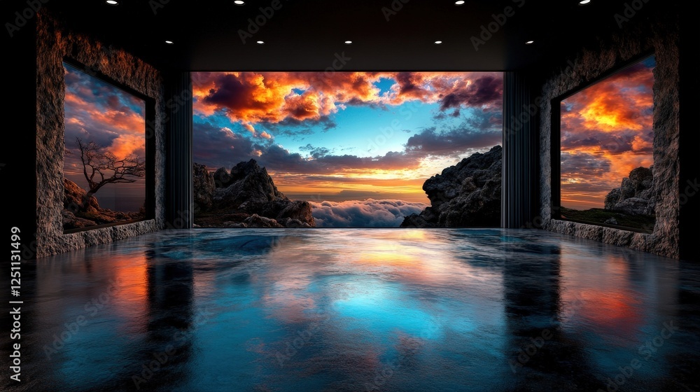 This striking image features a dramatic landscape with dynamic clouds juxtaposed against modern interiors, showcasing the intersection of nature and human innovation. This striking image features a dramatic landscape with dynamic clouds juxtaposed against modern interiors, showcasing the intersection of nature and human innovation.