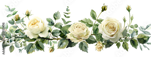 White Rose Floral Border Watercolor Illustration, Perfect for Invitations and Elegant Deco