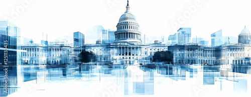 Capitol city skyline, digital art, reflection