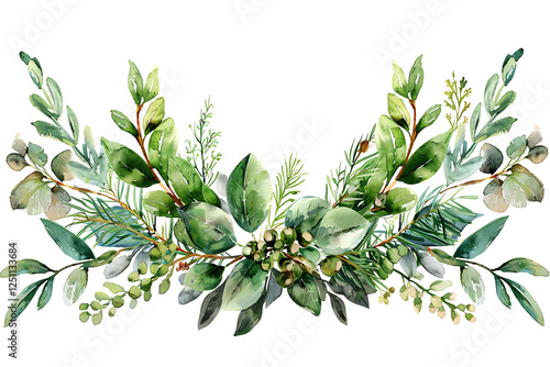 Rosemary Thyme Wreath Watercolor, Decorative Design Element