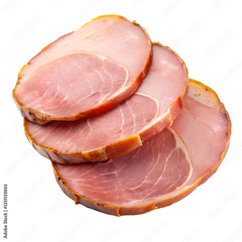 Two Slices of Smoked Ham Isolated on White Background Two Slices of Smoked Ham Isolated on White Background