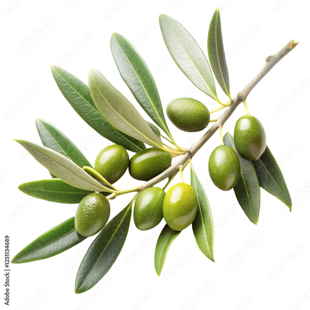 Olive Tree Branch Isolated on White Background, Fresh and Aromatic Olive Tree Branch Isolated on White Background, Fresh and Aromatic