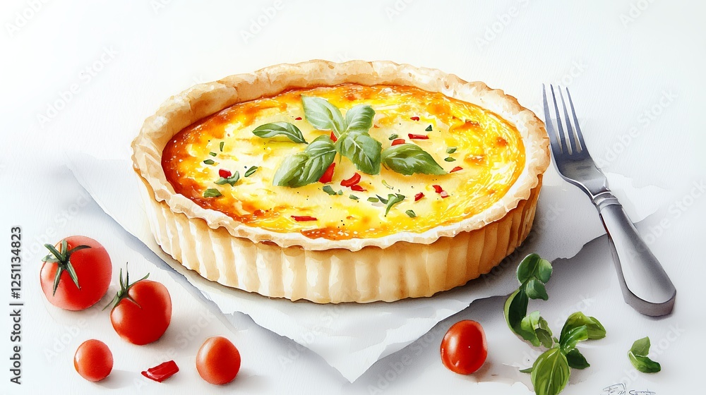 Freshly Baked Quiche with Tomatoes and Basil Freshly Baked Quiche with Tomatoes and Basil