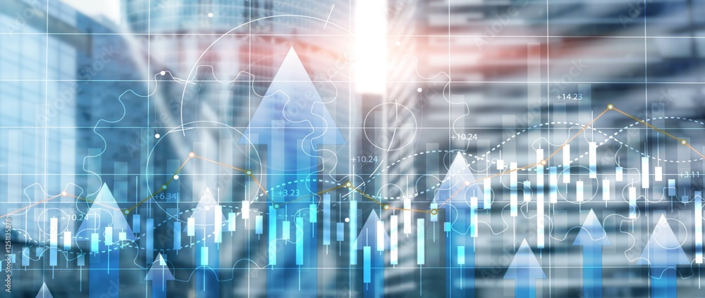 Fototapeta premium Stock market forex trading graph and candlestick chart suitable for financial investment concept