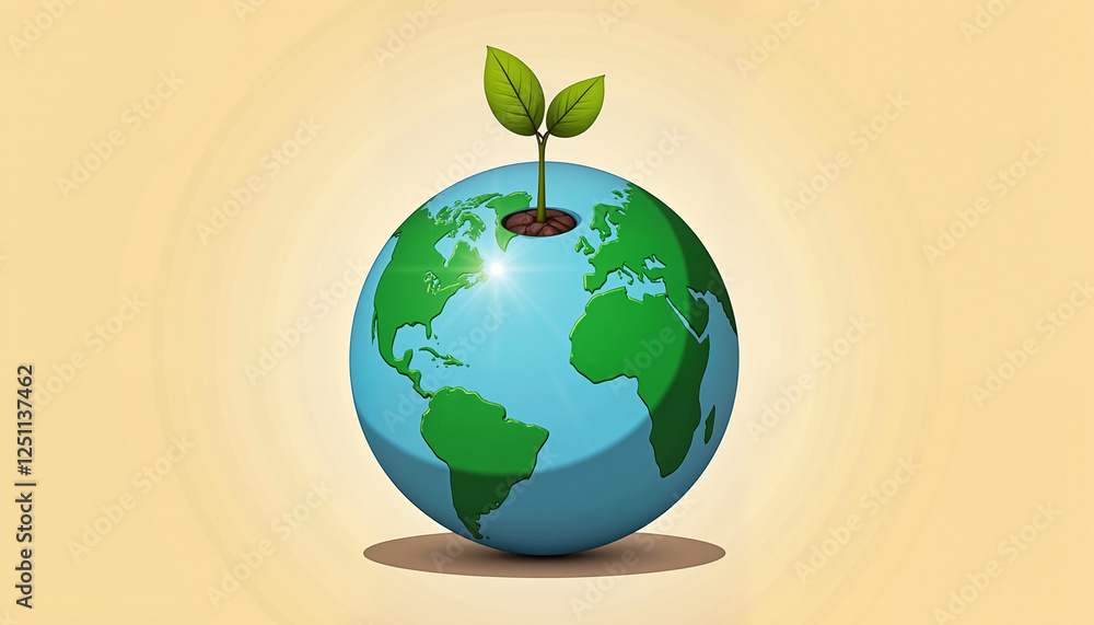 Global earth with green plant sprouting on light background Global earth with green plant sprouting on light background