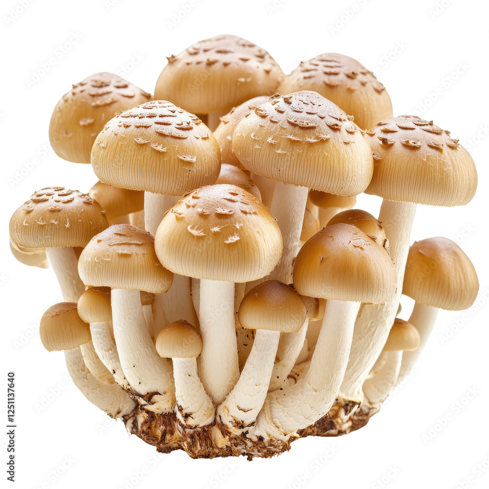 Fresh mushrooms cluster with light brown caps and white stems, showcasing their natural beauty and texture. Perfect for culinary use or as decorative element Fresh mushrooms cluster with light brown caps and white stems, showcasing their natural beauty and texture. Perfect for culinary use or as decorative element