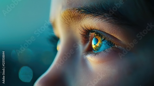 A close up shot of a child eyes filled with hope, representing the potential for a brighter future for vulnerable communities. photo
