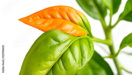 Sweet pepper leaf closeup isolated on white background, 8k. with white shades photo