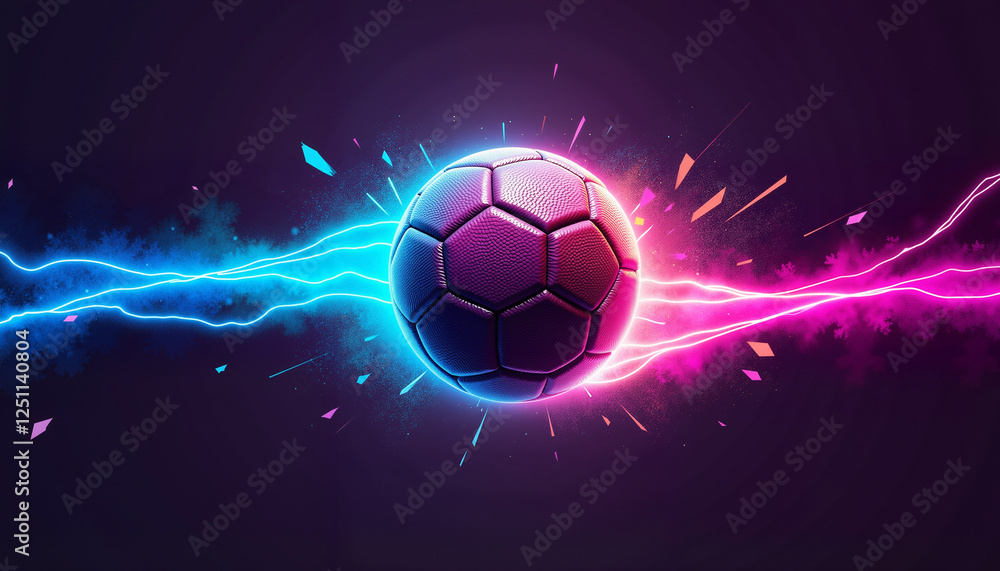 Naklejka premium Soccer ball with energy sparks on dark background
