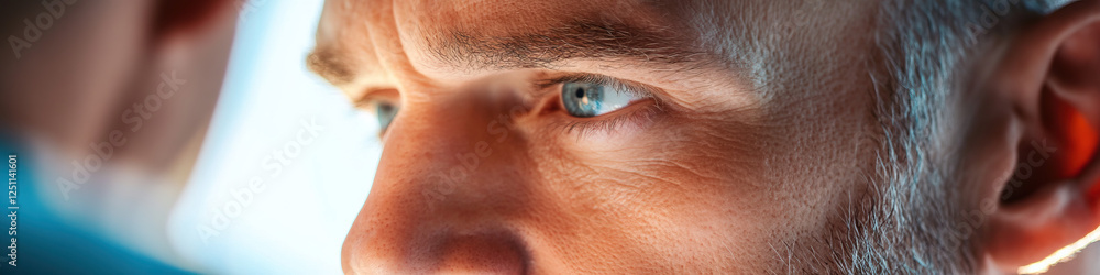 Naklejka premium Close-up Profile of Man's Face, Showing Eye and Part of Beard