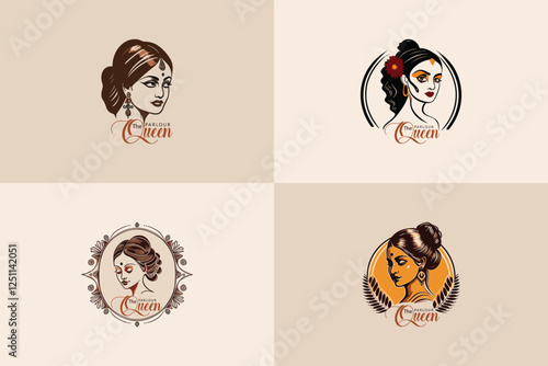 Beautiful Indian Woman with Long Hair - Beauty Parlour Logo Vector