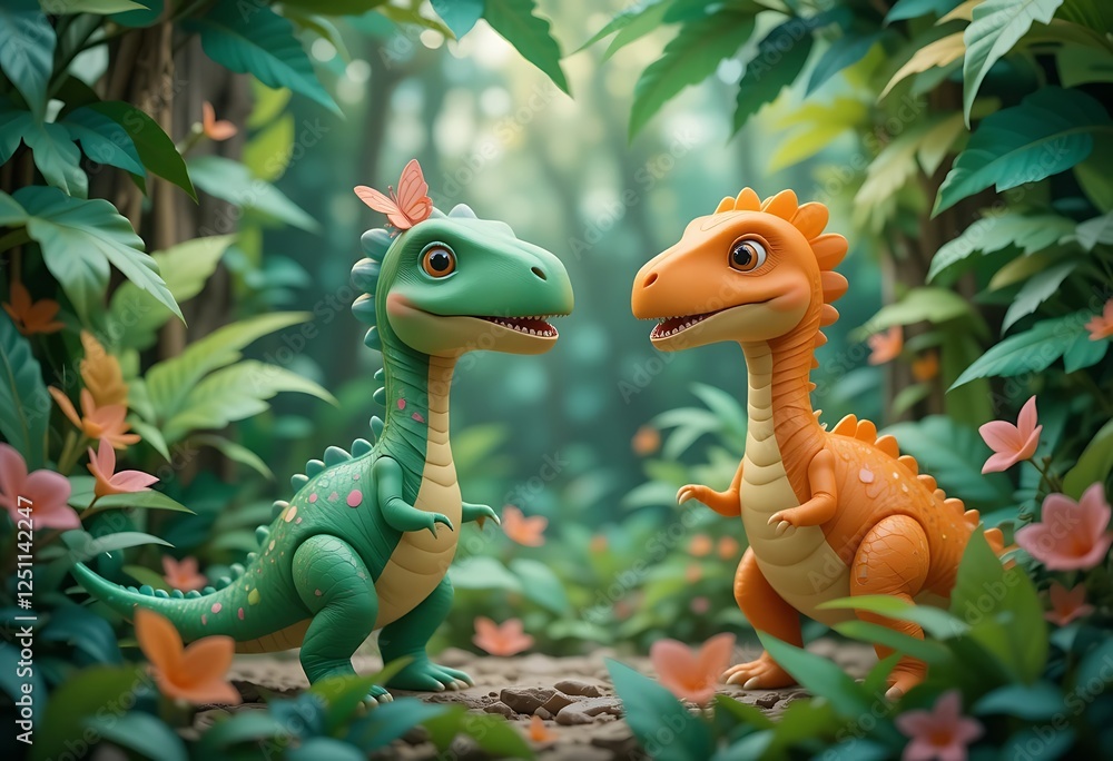 Obraz premium Cute cartoon dinosaur frame border on background.