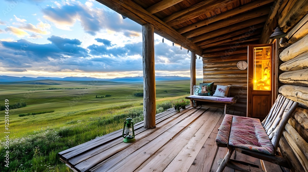 Rustic Cabin Porch Sunset View - Rustic/Cabincore Rustic Cabin Porch Sunset View - Rustic/Cabincore