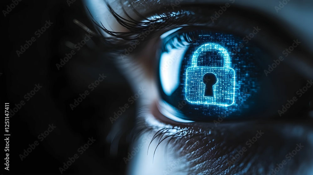 cybersecurity, eye close-up, digital protection, data security, technology and privacy, internet safety, blue glow, symbolic image, secure digital world, cyber awareness, hacking prevention, online pr