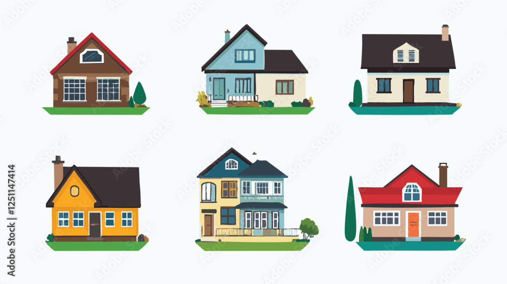 Fototapeta premium Vector Image Set of House Designs: Modern and Classic Architectural Styles