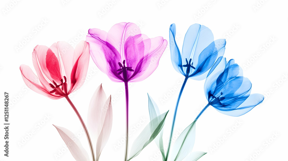 custom made wallpaper toronto digitalTranslucent tulips with vibrant colors on white background, ideal for spring, floral design or for positive emotion