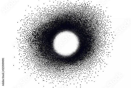 Black dot particles vector on a white background, dots forming a circular sphere or ball,