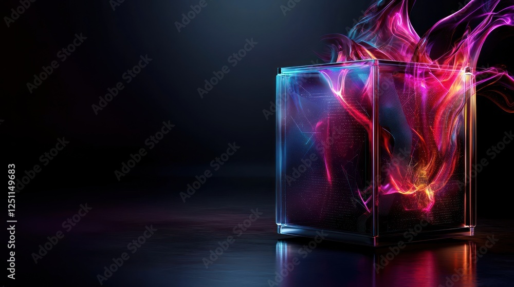 Abstract cube, glowing energy, dark background, futuristic design, concept art Abstract cube, glowing energy, dark background, futuristic design, concept art