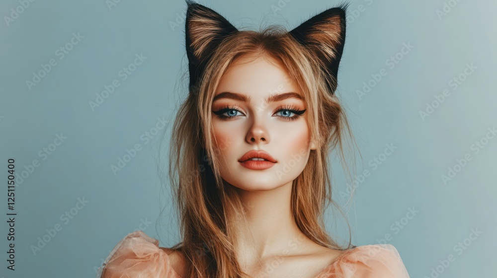 Playful Portrait: Blonde Woman with Cat Ears Playful Portrait: Blonde Woman with Cat Ears