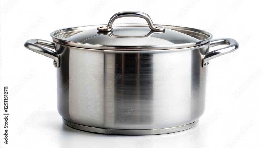 Stainless Steel Cooking Pot on White Background.
Stainless Steel Cooking Pot on White Background.