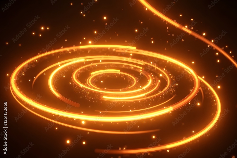 Glowing spiral light trails in dark space with sparkling particles Glowing spiral light trails in dark space with sparkling particles