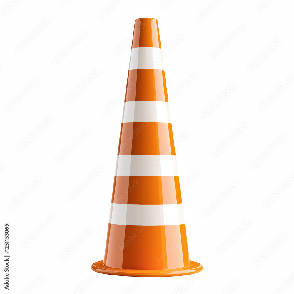 Realistic orange traffic cone with white stripes isolated on transparent background. Road safety and construction sign. Generative Ai. Realistic orange traffic cone with white stripes isolated on transparent background. Road safety and construction sign. Generative Ai.