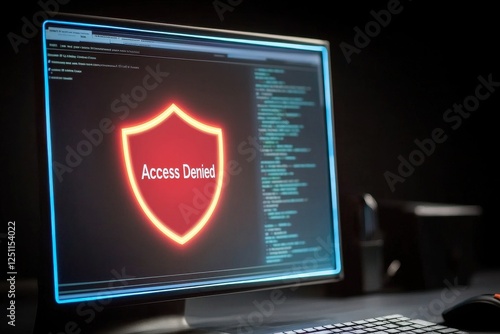 Computer Screen with Access Denied Message and Digital Security Elements