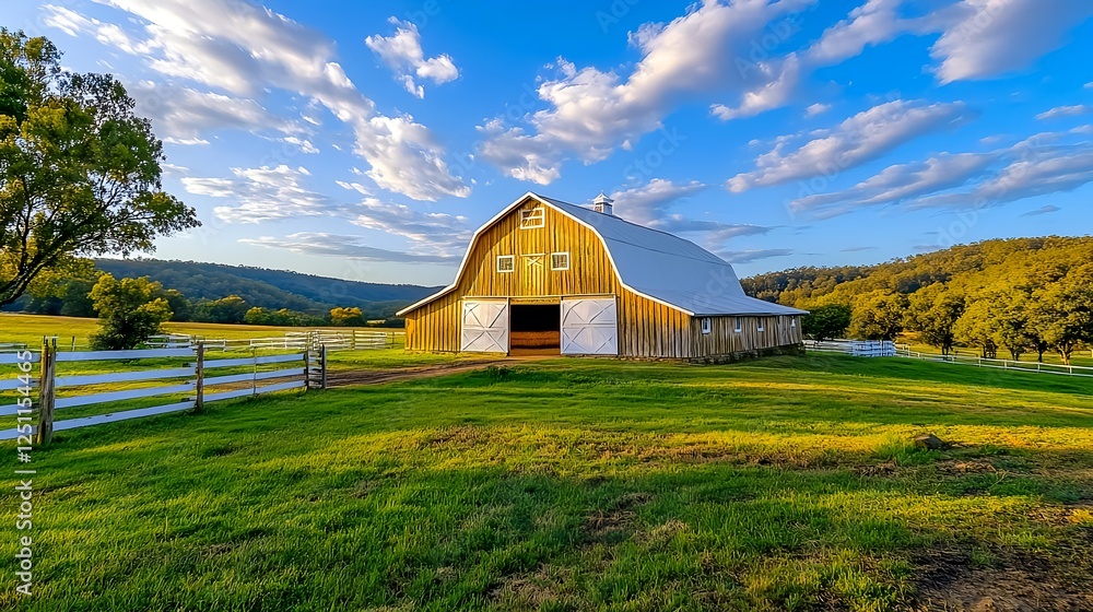 Obraz premium Rustic Barn, Golden Hour Farm Scene - Golden Hour Photography