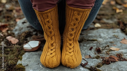 Cozy Cable Knit Socks: Warmth and Comfort on a Cool Autumn Day photo