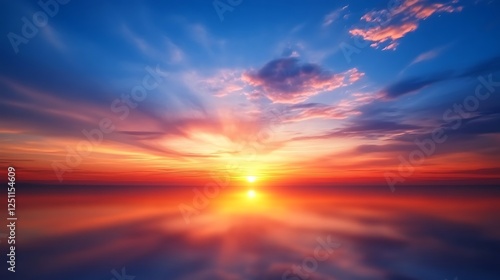 Vibrant Sunset Over Calm Ocean Water Reflecting Sky Colors