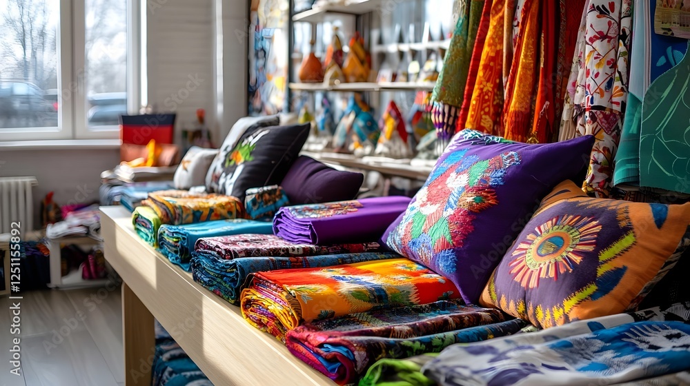 Obraz premium Colorful Textile Fabrics & Pillows - Bohemian Decor