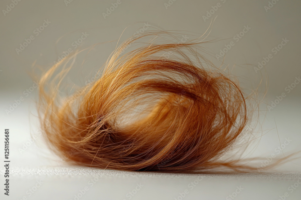 Fototapeta premium Close-up of single hair on white surface.