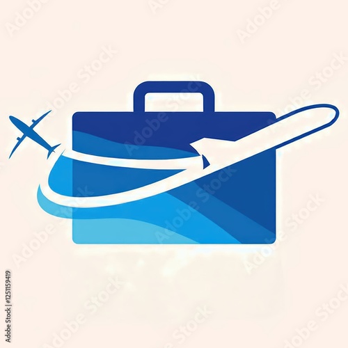 Modern logo design for a travel agency featuring a blue suitcase and airplane in motion to symbolize travel and adventure photo