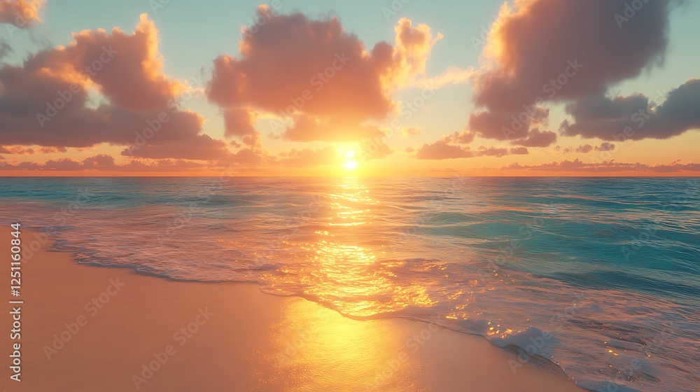 Fototapeta premium Serene Beach Sunset with Gentle Waves