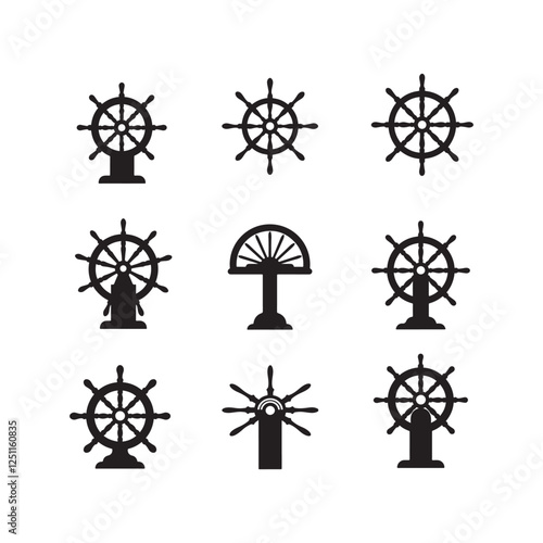 captain steering wheel icon flat design