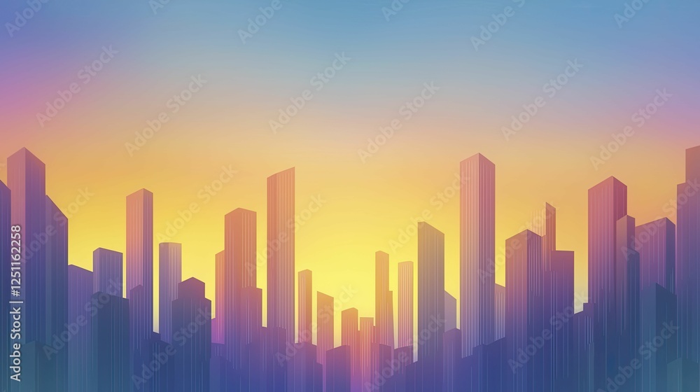 Lush gradient layers of sunset over urban skyline, rich oranges and purples reflecting off glass buildings, creating a serene atmosphere. Lush gradient layers of sunset over urban skyline, rich oranges and purples reflecting off glass buildings, creating a serene atmosphere.