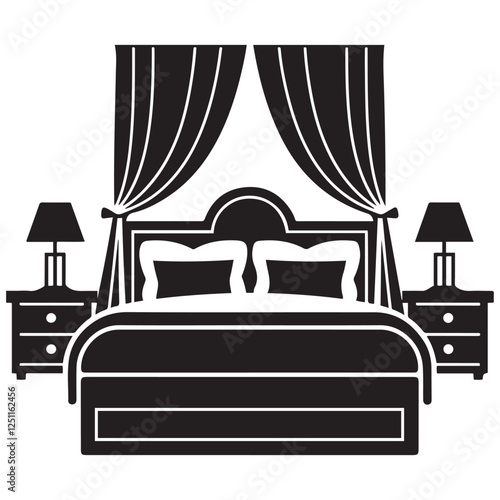 Bed Silhouette icon vector. Bed Silhouette isolated white background. Vector Illustration