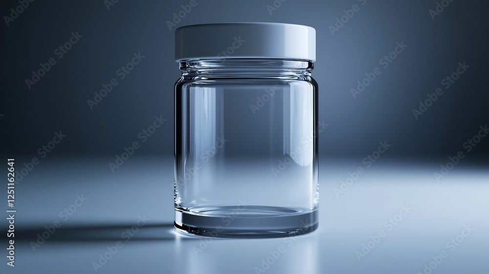 Close Up View of an Empty Glass Jar Standing Upright with Soft Lighting and Subtle Shadows Close Up View of an Empty Glass Jar Standing Upright with Soft Lighting and Subtle Shadows