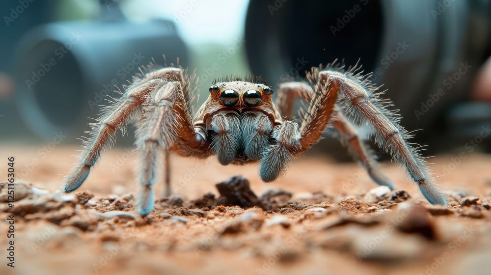 This image portrays a tarantula in its natural habitat, crawling on rough terrain, demonstrating the adaptability and resilience of these unique creatures.