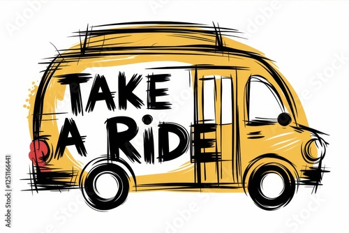 Take a Ride: Yellow Bus Sketch Illustration