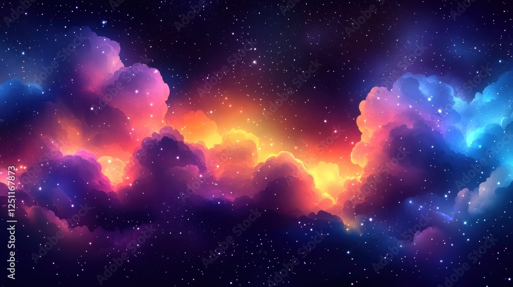 Fototapeta premium Cosmic nebula, vibrant colors, starfield background, space fantasy, ideal for sci-fi