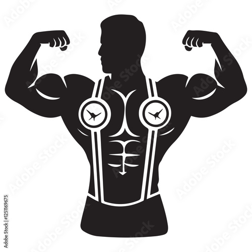 Bodybuilder icon. Man silhouette of a strong man, athlete icon. Body building muscles. Vector illustration