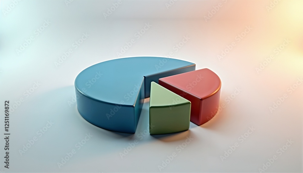 Abstract pie chart background with large glossy 3D pie chart segments in blue, green, and red on neutral background Abstract pie chart background with large glossy 3D pie chart segments in blue, green, and red on neutral background