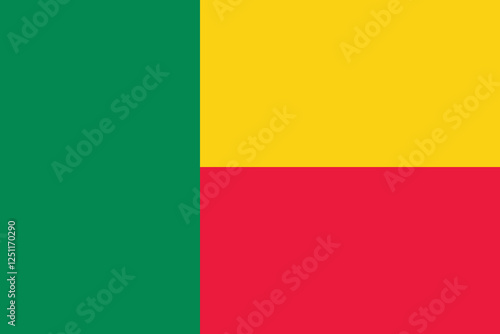 Benin flag. The official ratio. Flag icon. Standard color. Standard size. A rectangular flag. Computer illustration. Digital illustration. Vector illustration.