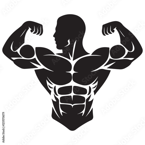 Bodybuilder icon. Man silhouette of a strong man, athlete icon. Body building muscles. Vector illustration