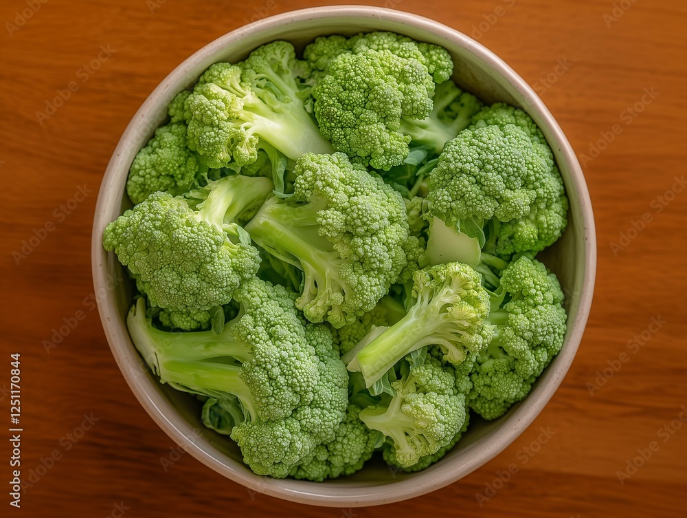 Overhead View of Vibrant Green Steamed Romanesco in a Shallow Bowl Overhead View of Vibrant Green Steamed Romanesco in a Shallow Bowl