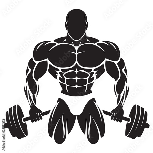 Bodybuilder icon. Man silhouette of a strong man, athlete icon. Body building muscles. Vector illustration