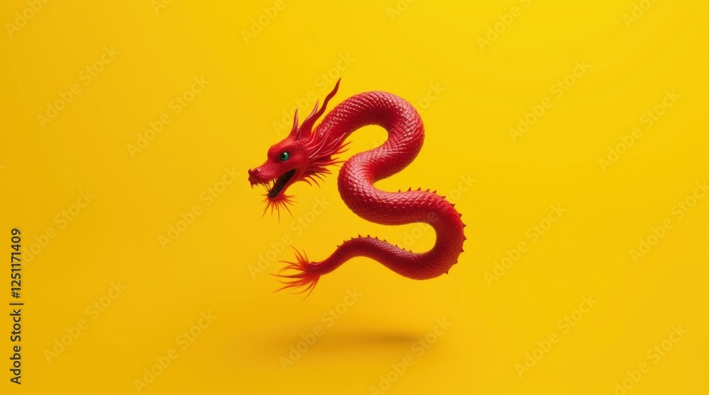 Fototapeta premium Scarlet Serpent Coiled on Yellow Background